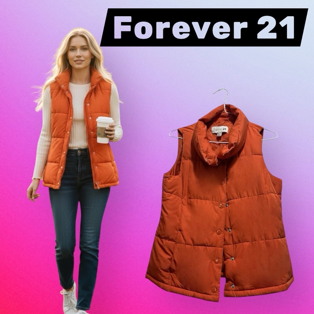 Forever 21 Orange Quilted Puffer Vest